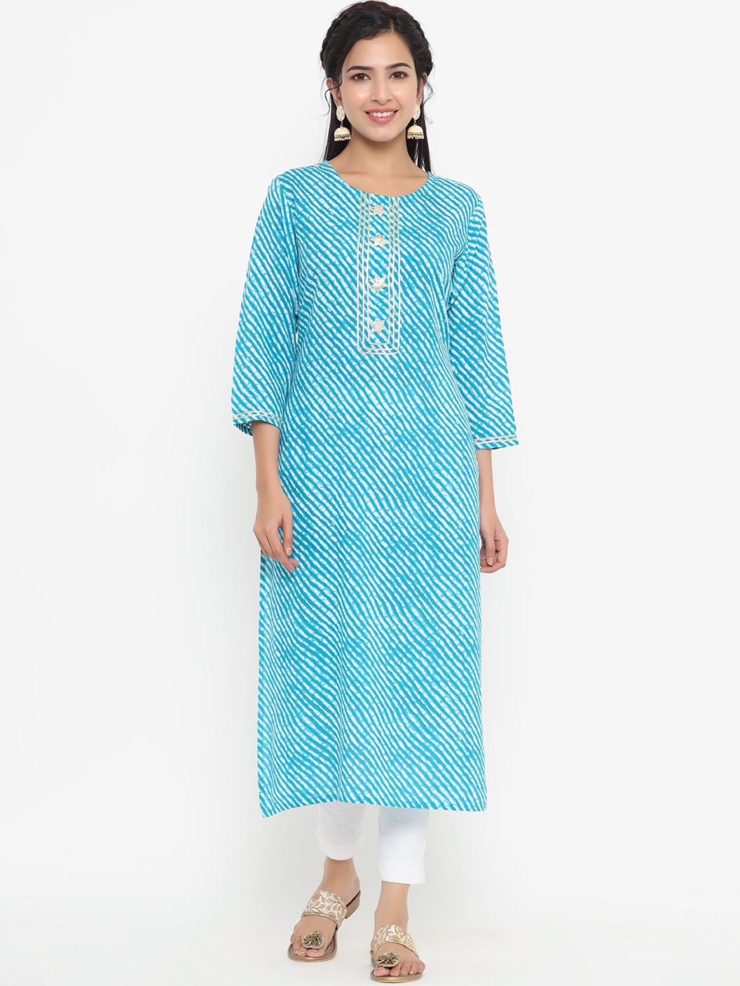 

Yufta Women Blue Leheriya Printed Kurta