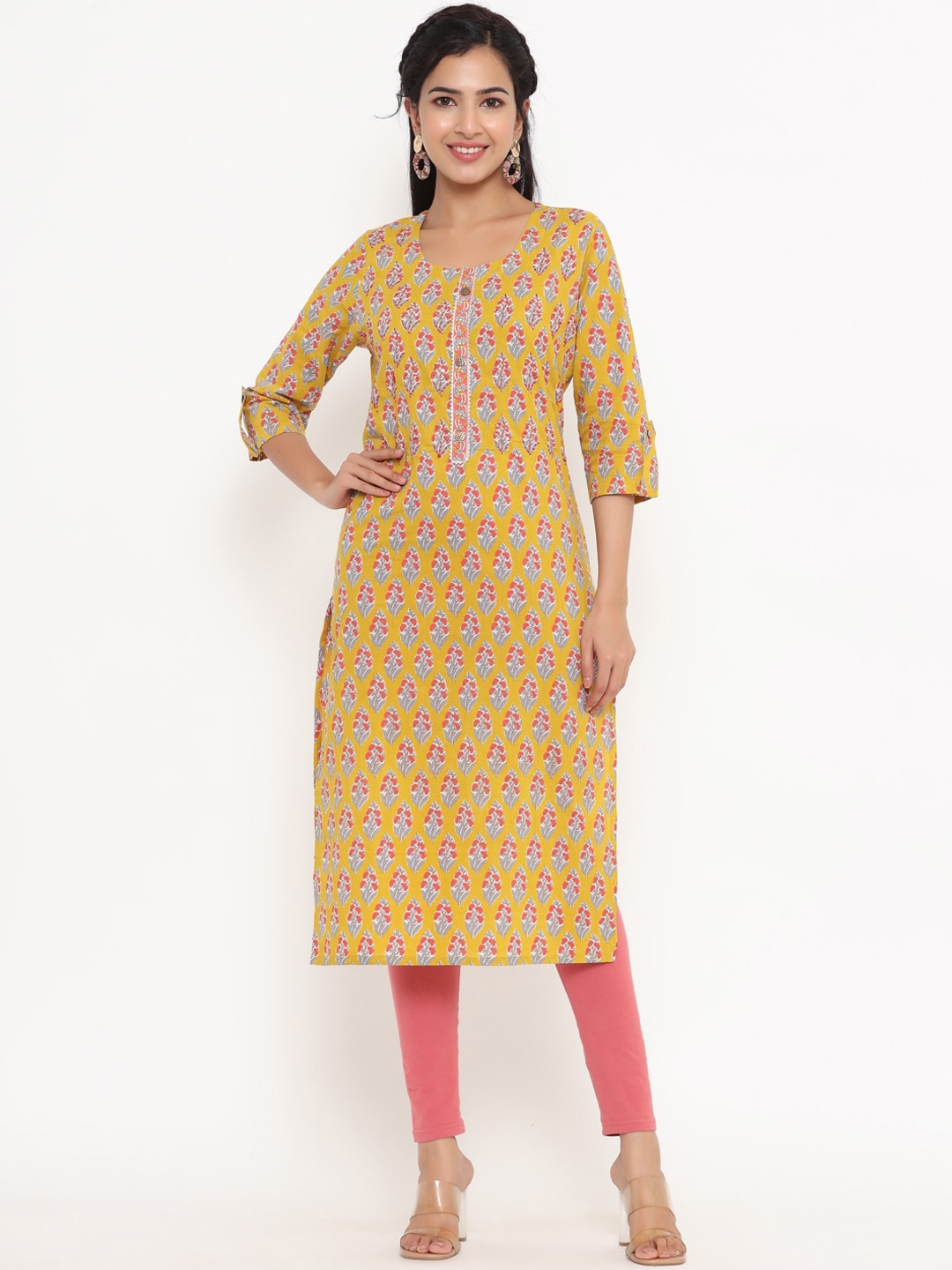 

Yufta Women Mustard Yellow Ethnic Motifs Printed Kurta