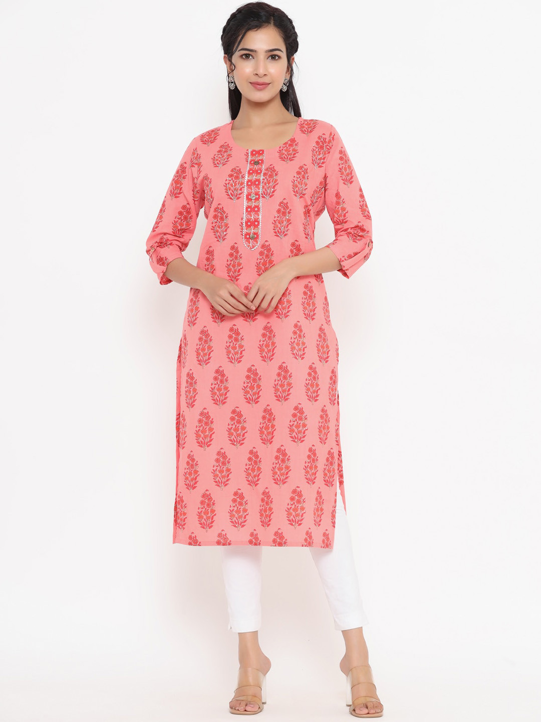

Yufta Women Peach-Coloured Paisley Printed Kurta