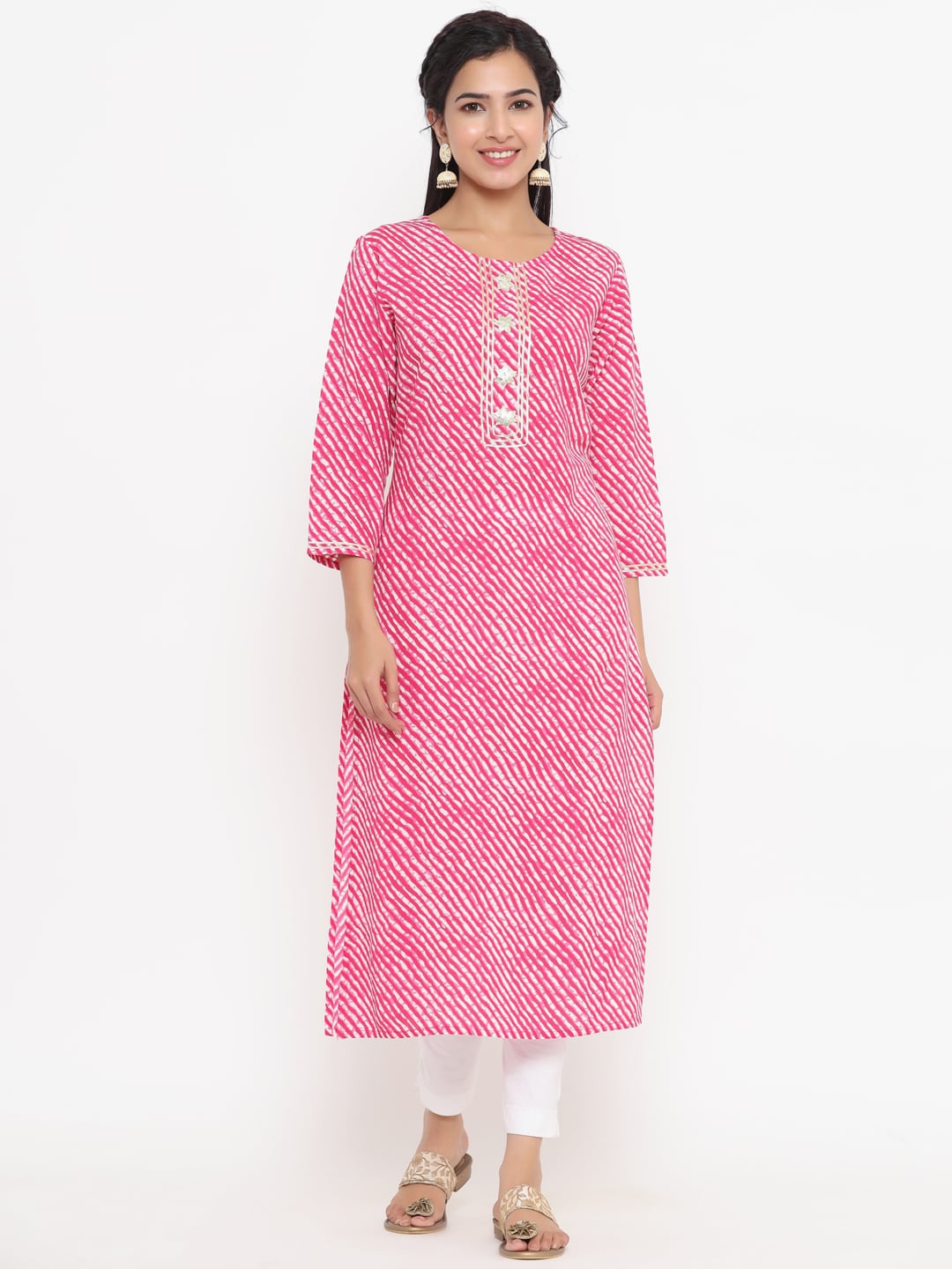

Yufta Women Pink Ethnic Motifs Printed Thread Work Kurta