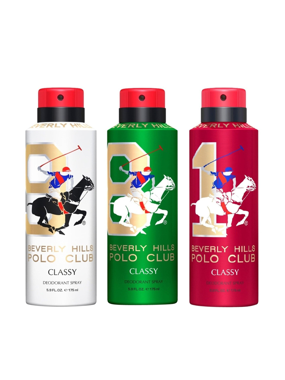 

Beverly Hills Polo Club Men Set of 3 Classy Deodorants - No.1 - No.8 - No.9 - 175ml each, White
