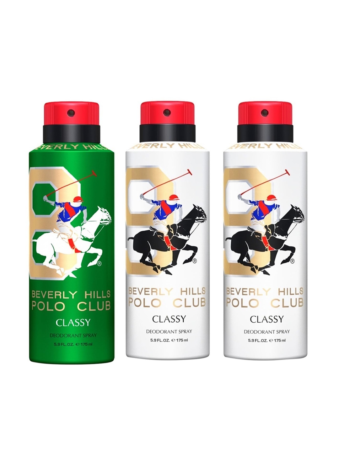 

Beverly Hills Polo Club Men Set of 3 Classy Deodorants - No.8 - No.9 - 175 ml Each, Green