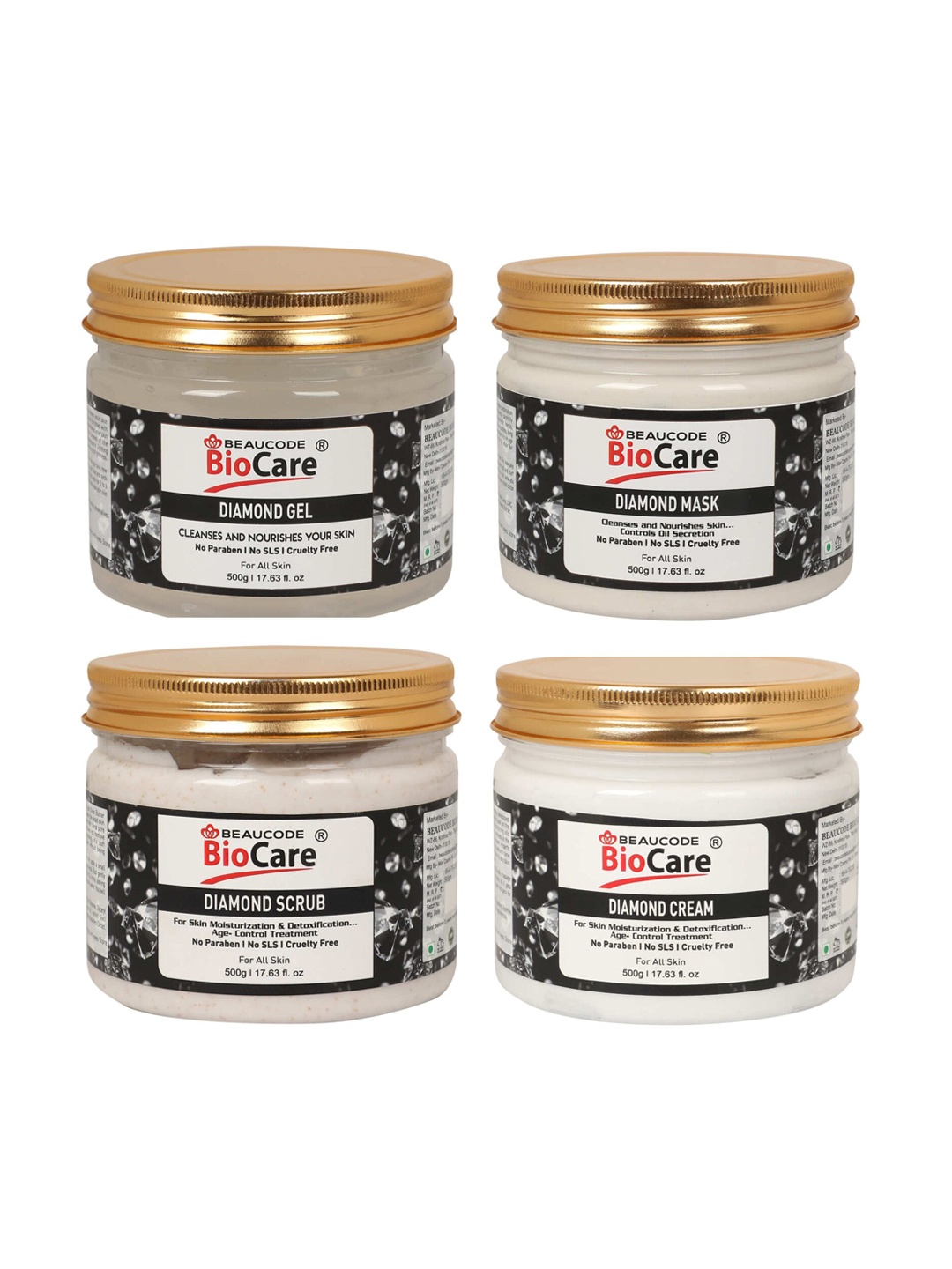 

BEAUCODE BIOCARE Set of Diamond Mask-Scrub-Gel-Cream - 500 g Each, Black