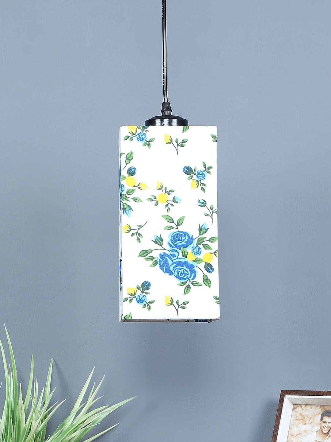 

Devansh White & Blue Printed Cotton Rectangle Hanging Lamp