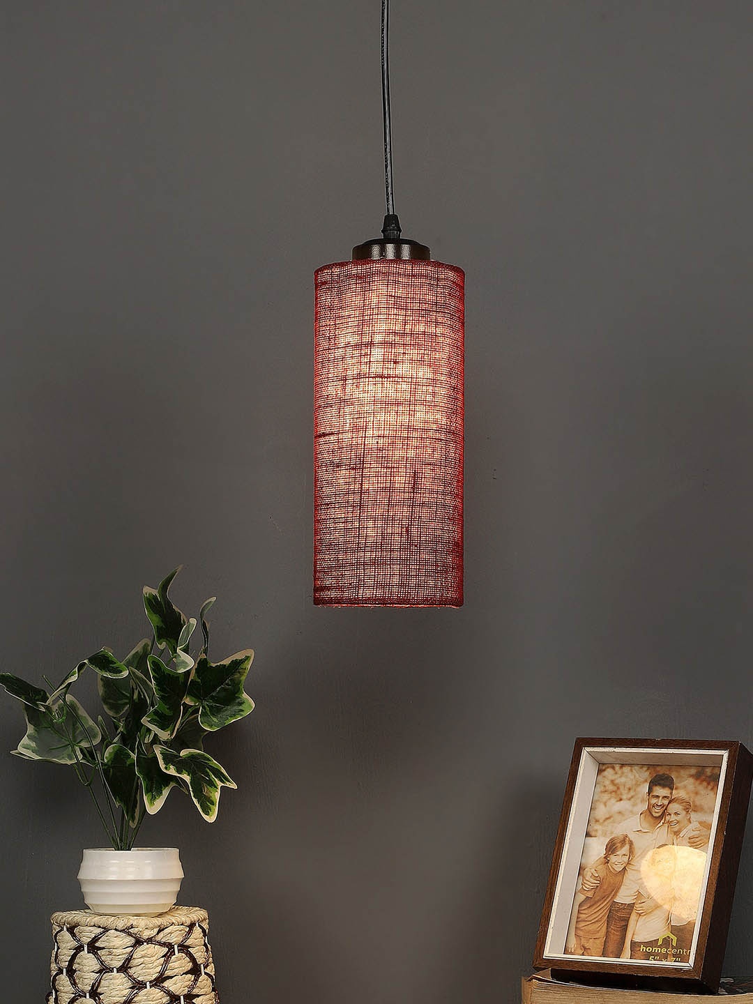 

Devansh Maroon Jute Cylindrical Contemporary Hanging Lamp