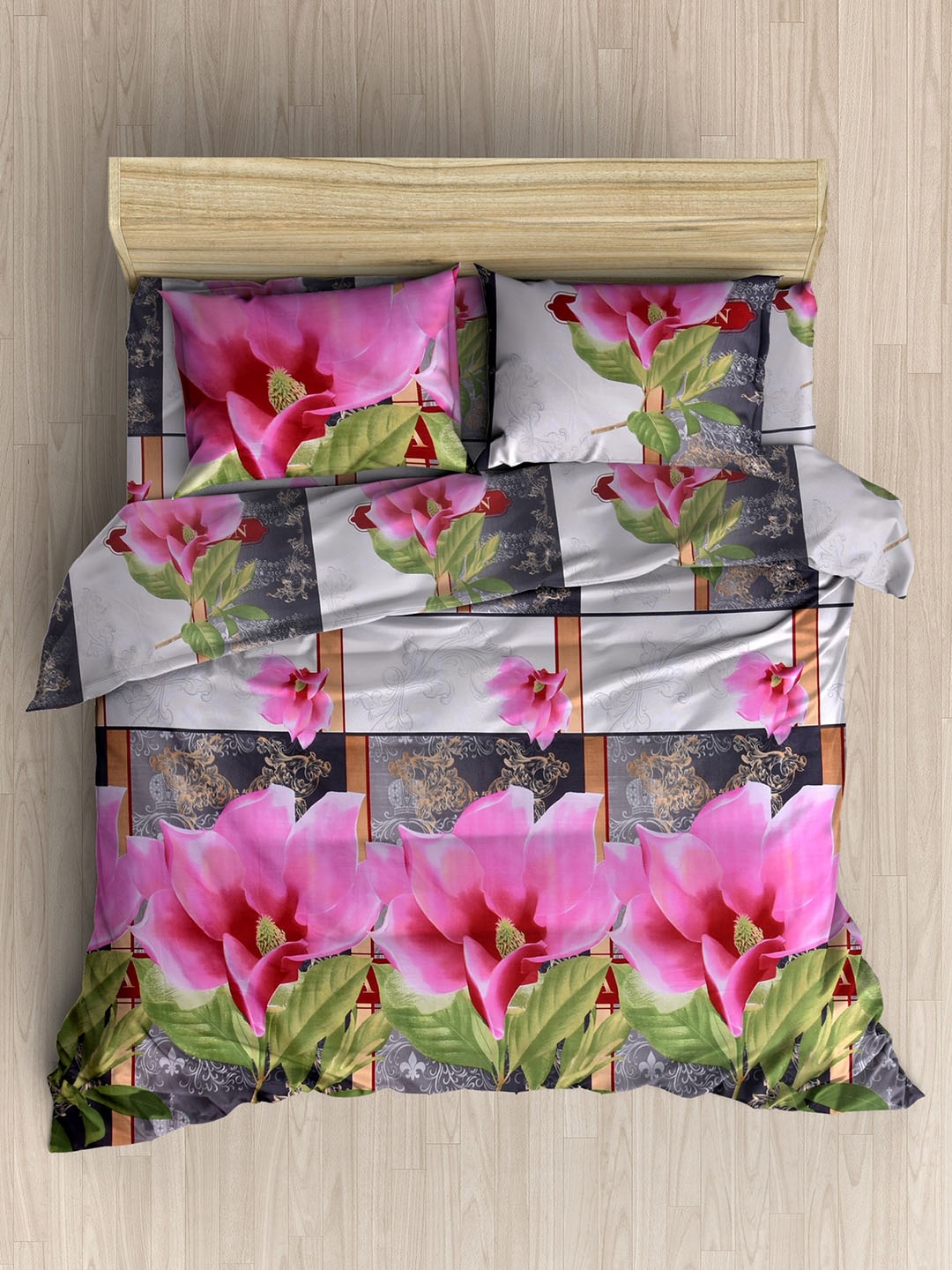 

Homefab India White & Pink Floral 144 TC Queen Bedsheet with 2 Pillow Covers
