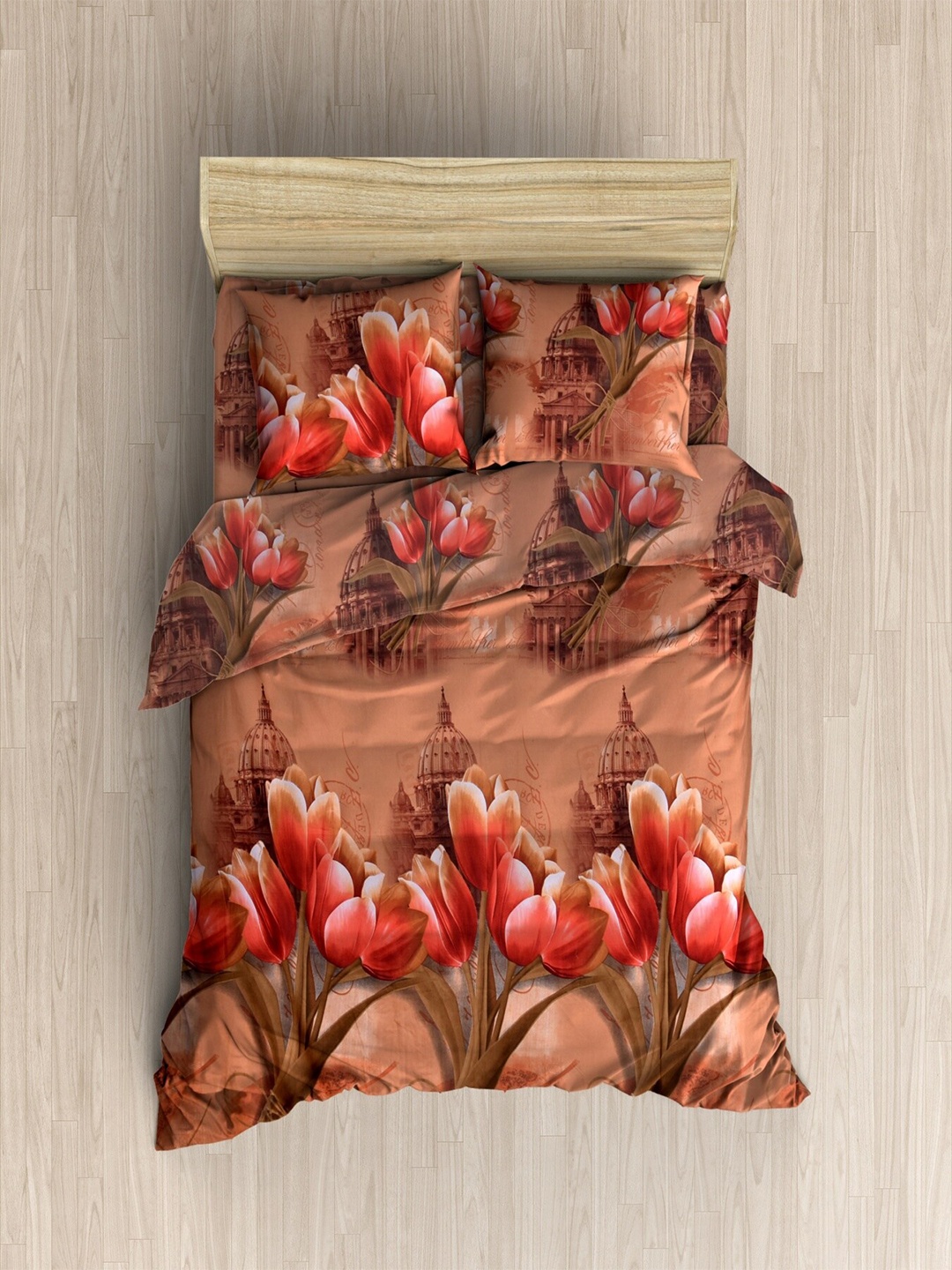 

Homefab India Brown & Red Floral 144 TC Queen Bedsheet with 2 Pillow Covers