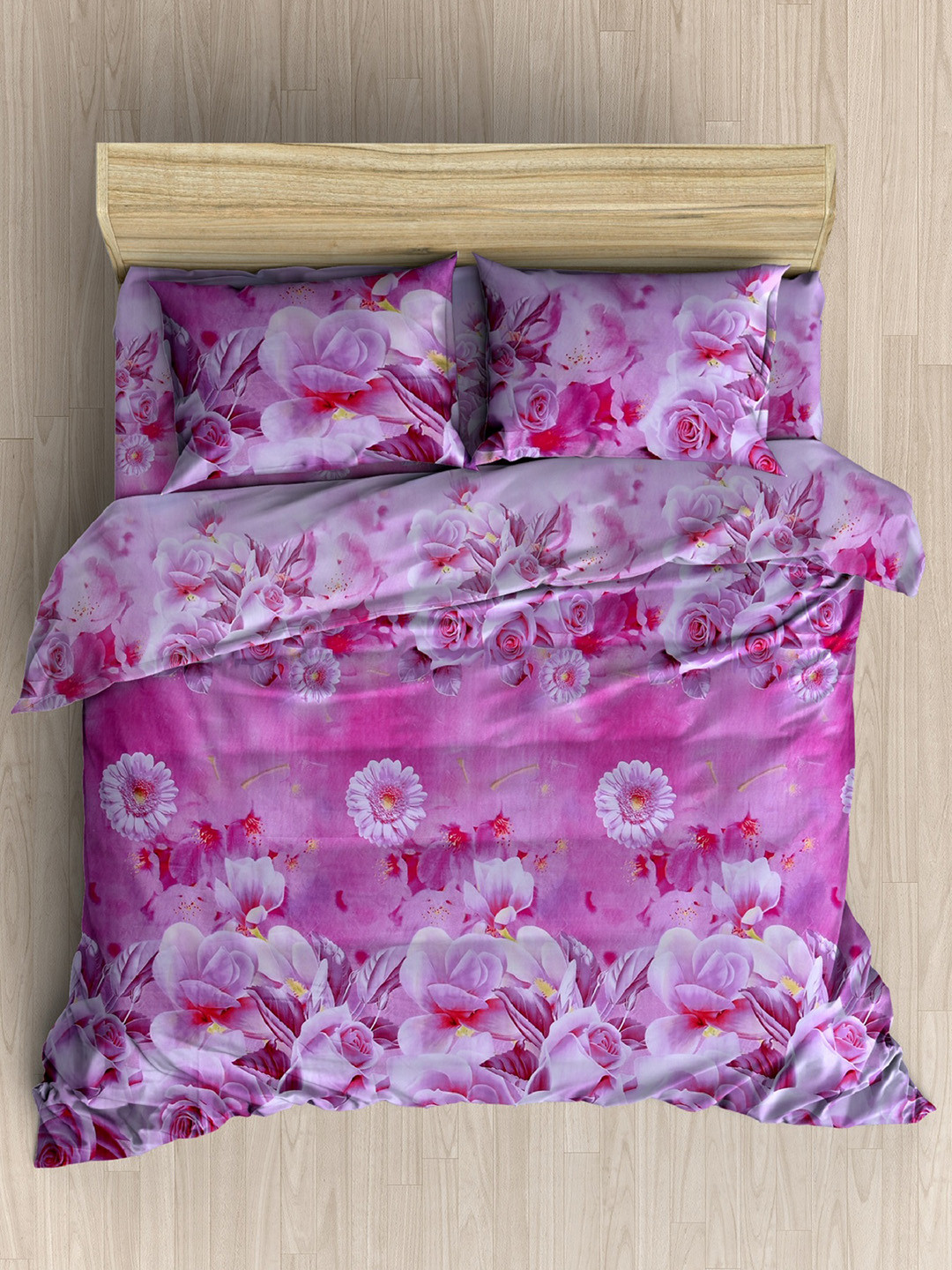 

Homefab India Pink & Purple Floral 144 TC Queen Bedsheet with 2 Pillow Covers