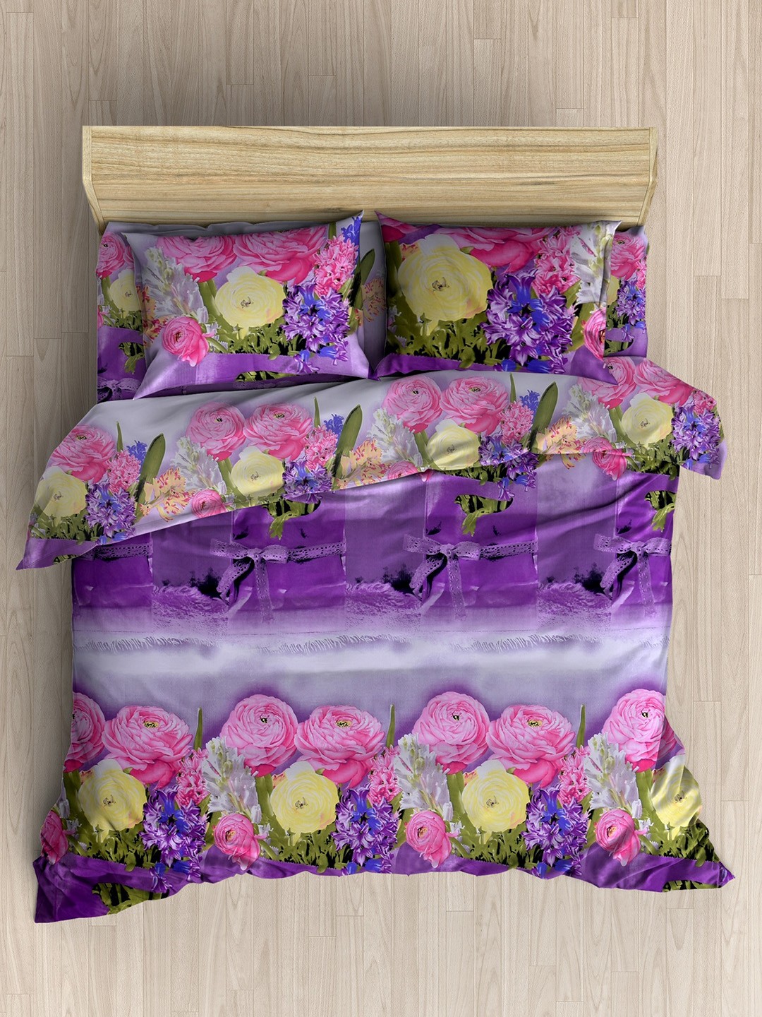 

Homefab India Lavender & Pink Floral 144 TC Queen Bedsheet with 2 Pillow Covers