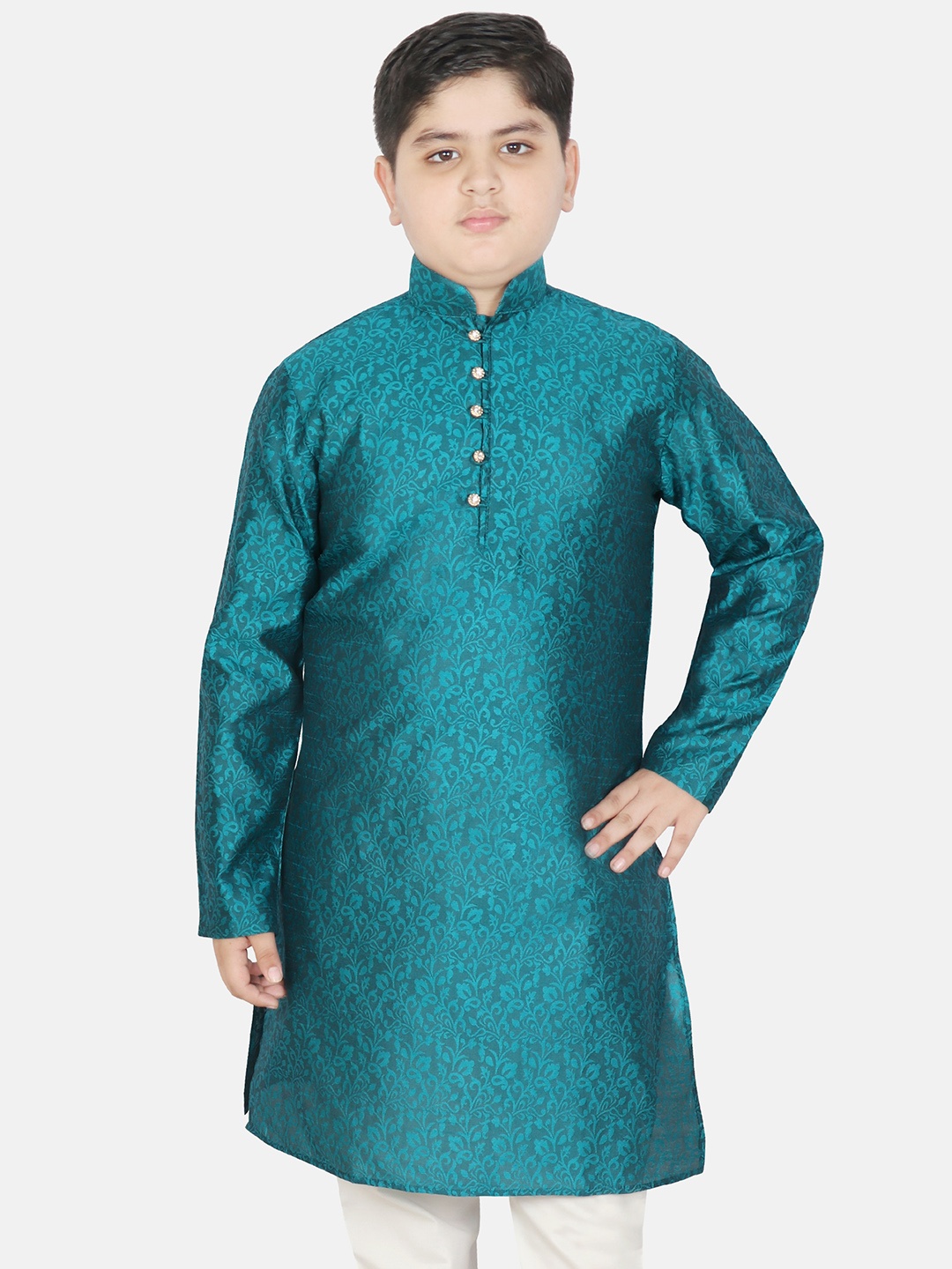 

SG YUVRAJ Boys Green Thread Work Brocade Satin Kurta