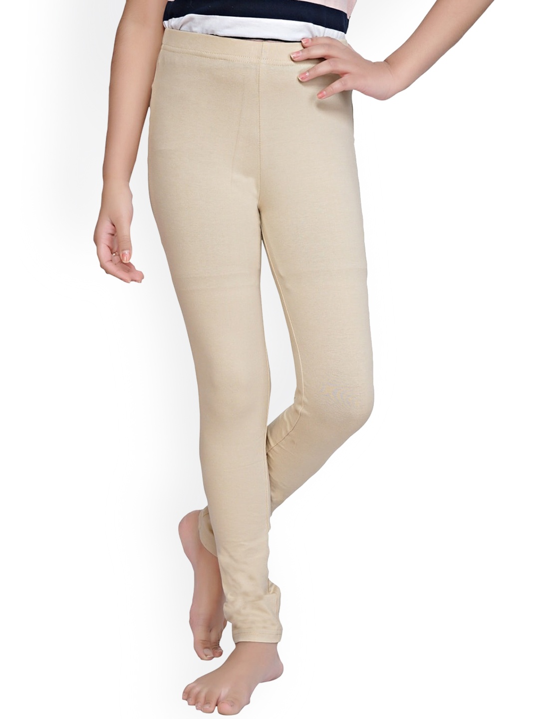 

Tiny Girl Girls Beige Solid Cotton Slim Lounge Pants