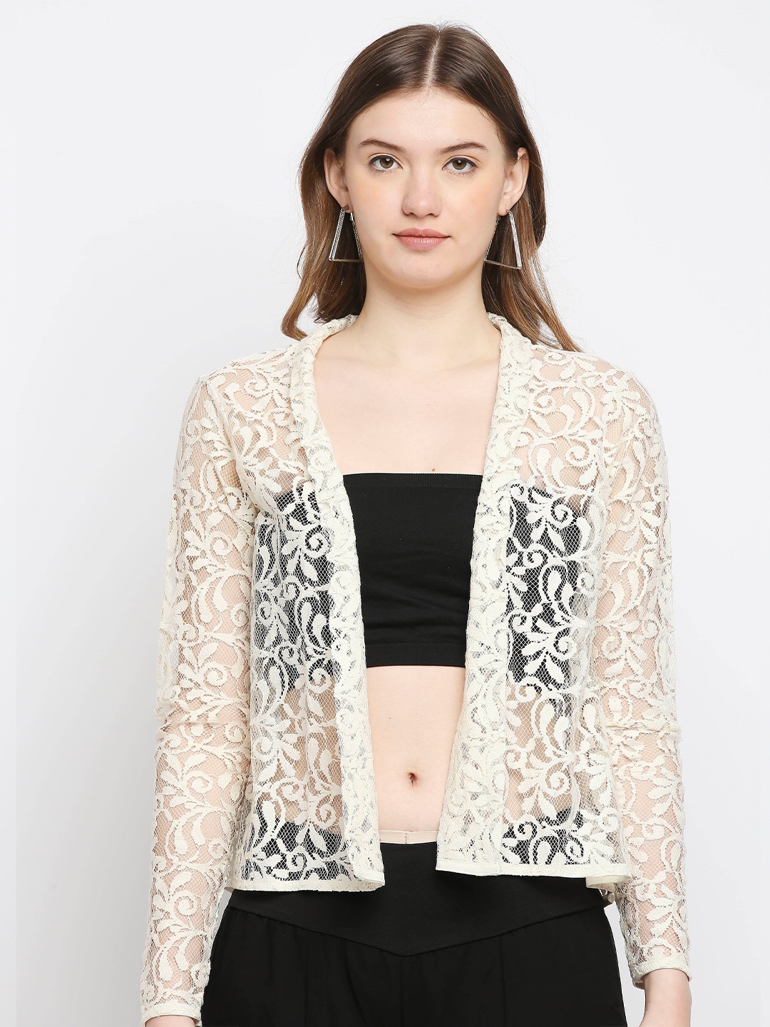 

Ira Soleil Women Cream-Coloured Monochrome Shrug