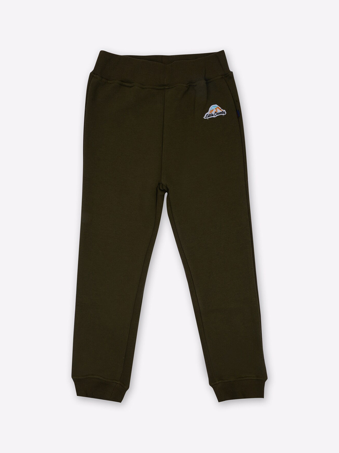 

Little County Boys Olive Green Solid Pure Cotton Joggers