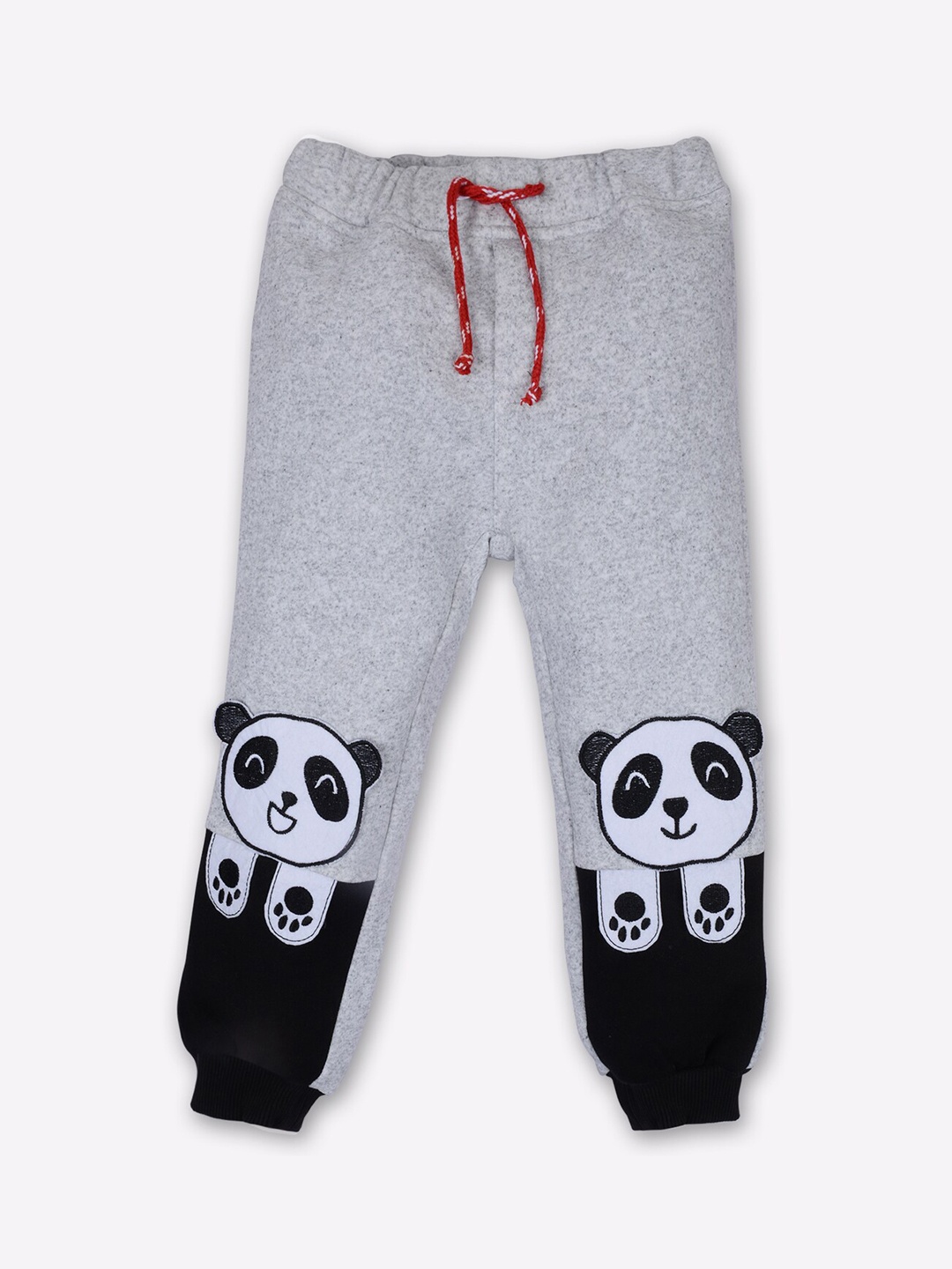 

Little County Boys Grey Melange & White Printed Pure Cotton Joggers