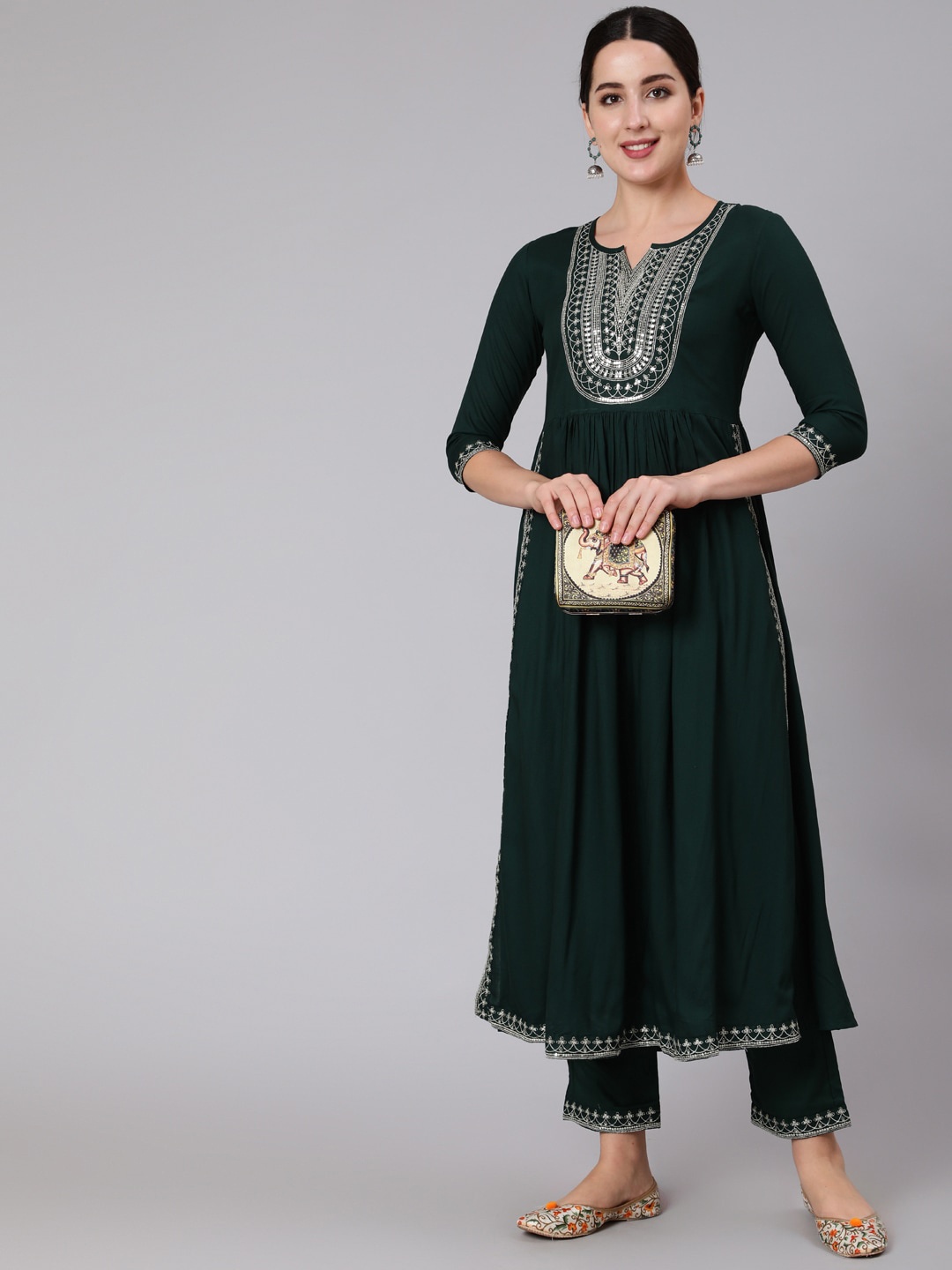 

KIMAYRA Women Green Ethnic Motifs Empire Kurta with Trousers & With Dupatta