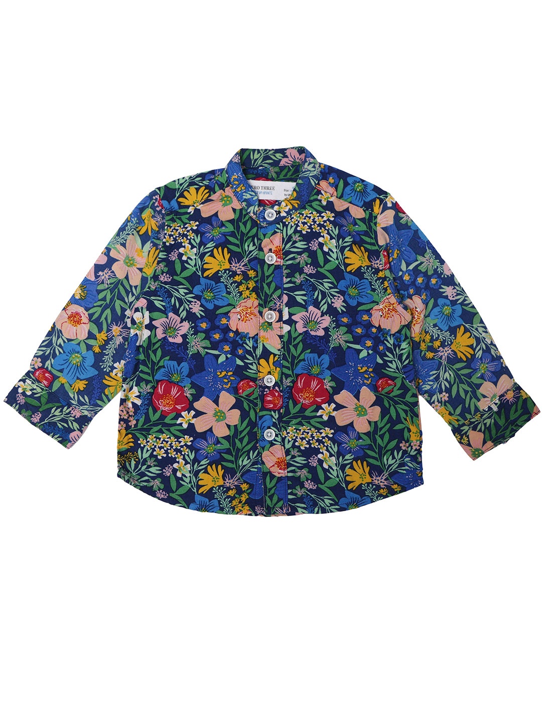 

ZERO THREE Boys Blue & Green Standard Floral Printed Casual Shirt
