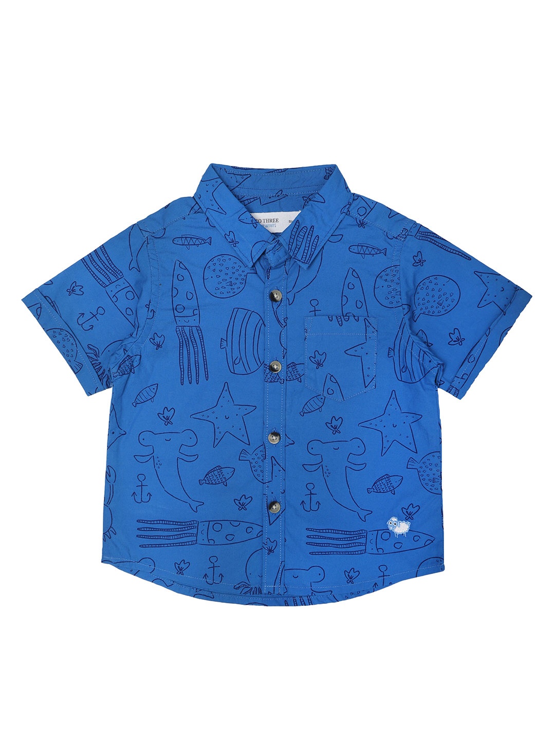 

ZERO THREE Boys Blue Standard Printed Cotton Casual Shirt