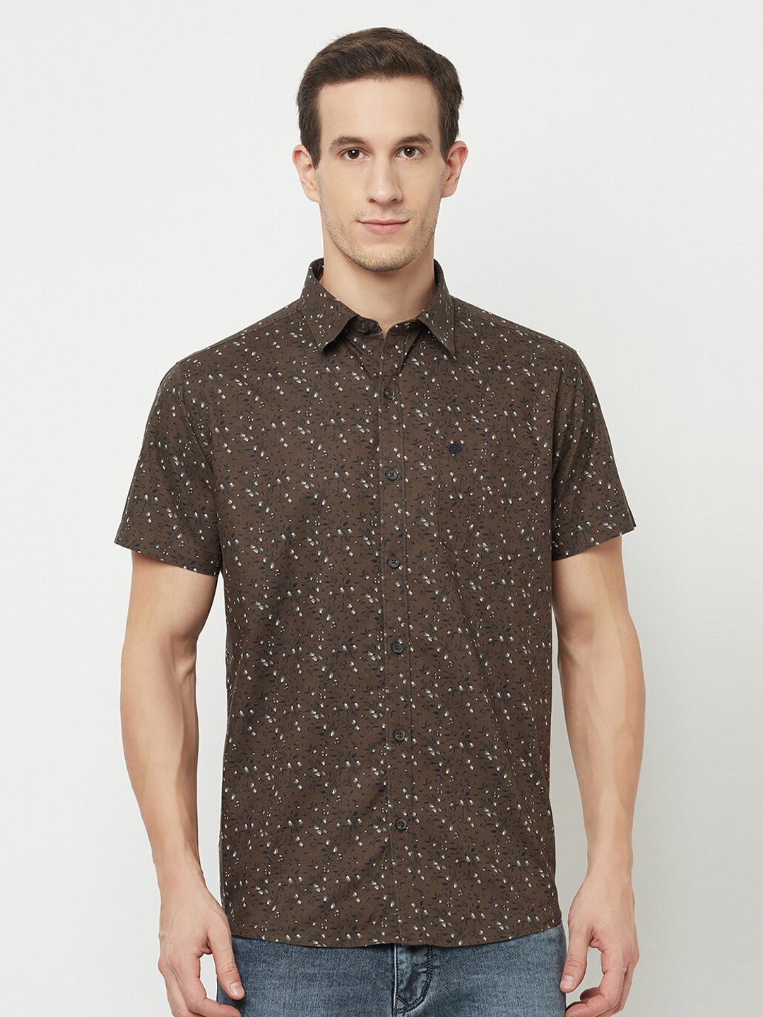 

METTLE Men Brown Floral Printed Casual Shirt