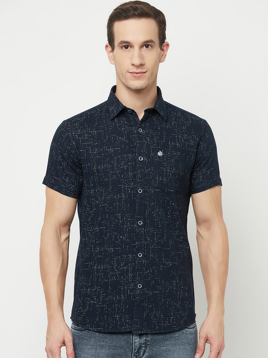 

METTLE Men Navy Blue Printed Casual Shirt