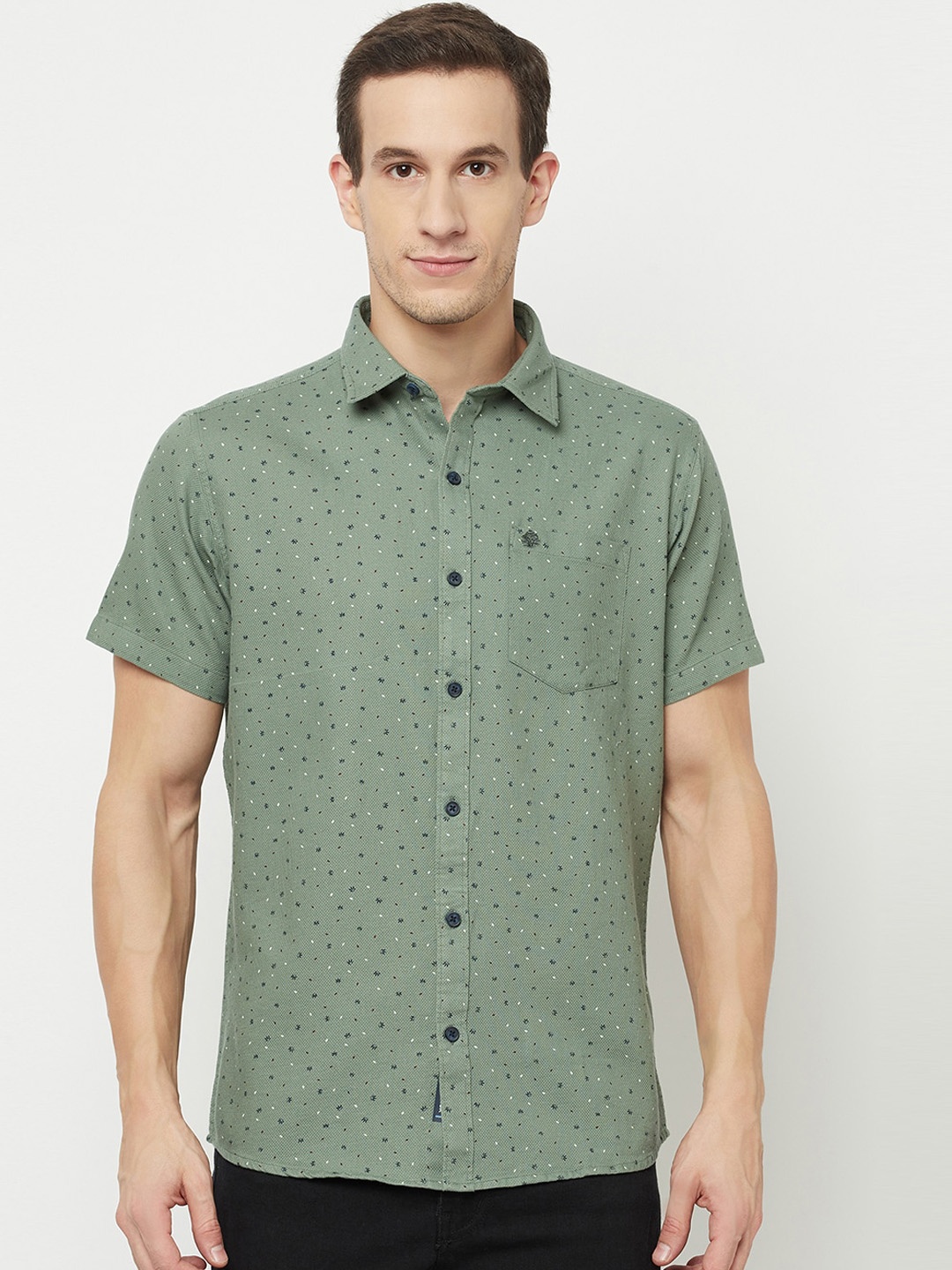 

METTLE Men Olive Green Printed Casual Shirt