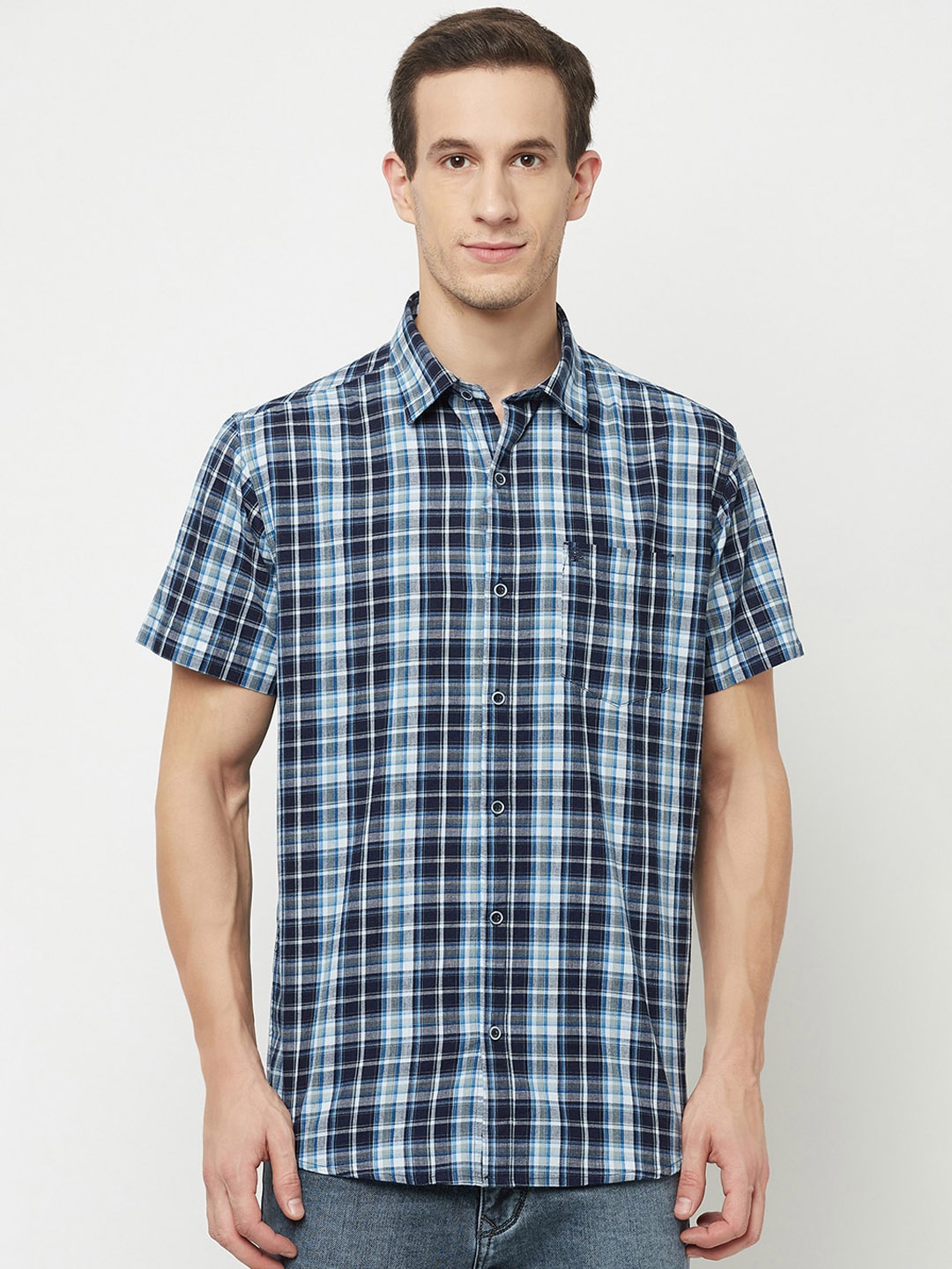 

METTLE Men Blue Tartan Checks Checked Casual Shirt