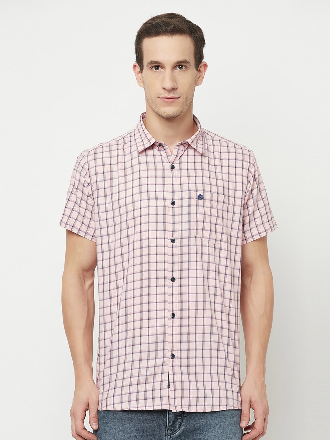 

METTLE Men Pink Checked Casual Shirt