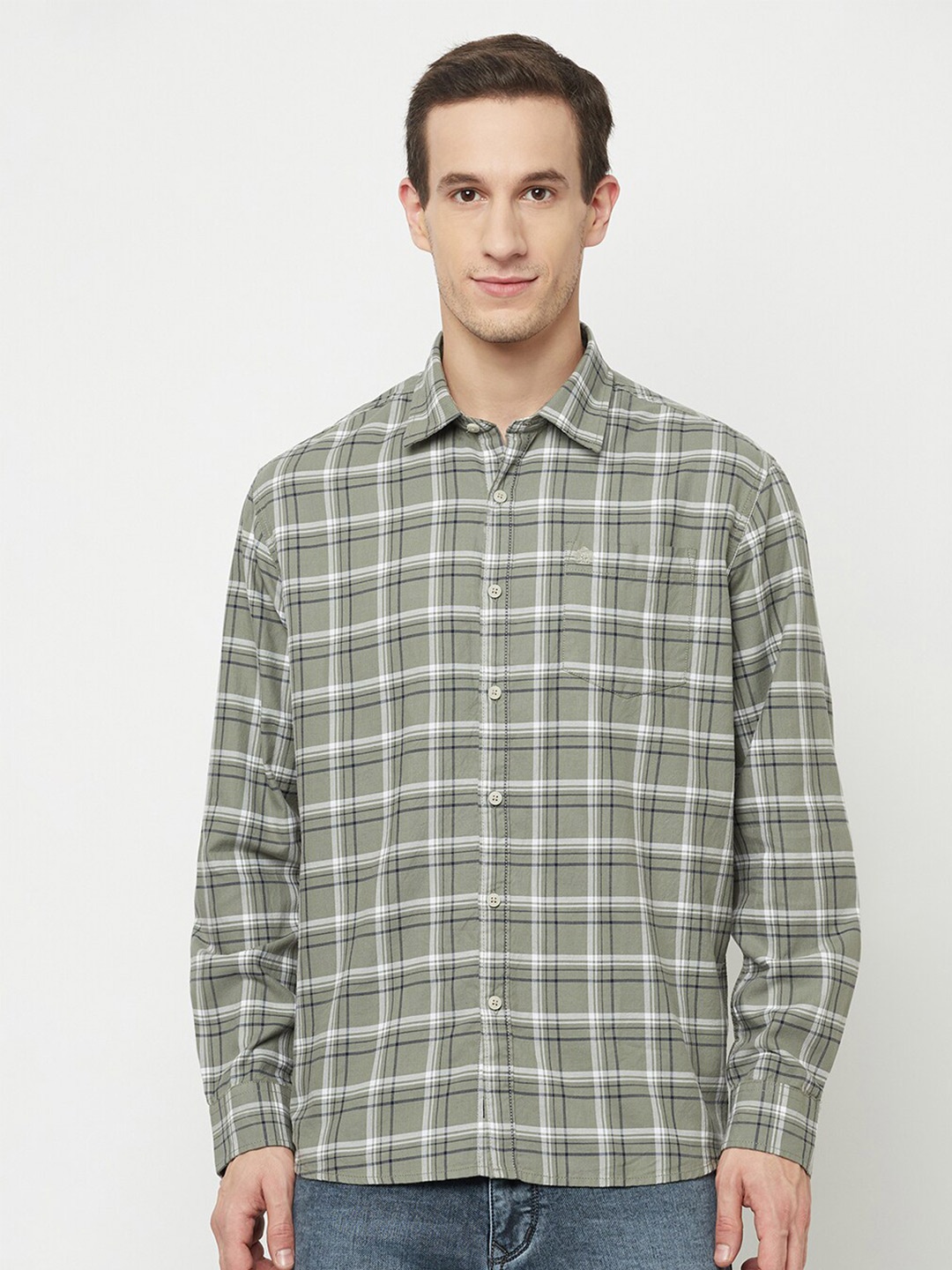 

METTLE Men Grey Tartan Checks Checked Casual Shirt