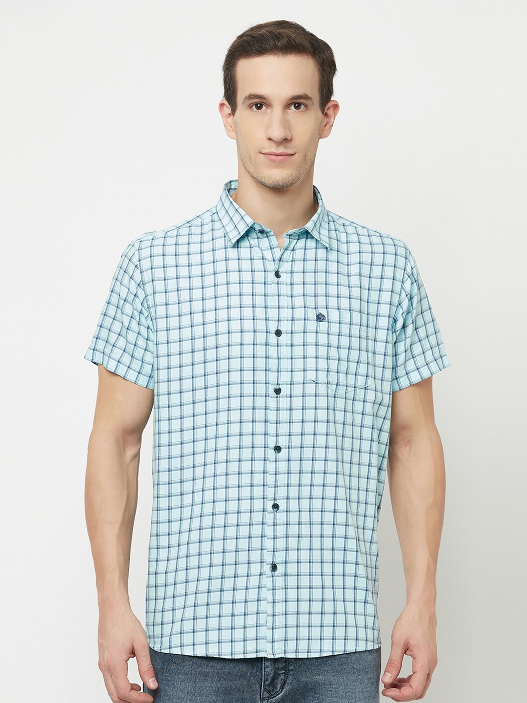 

METTLE Men Blue Tartan Checks Checked Casual Shirt