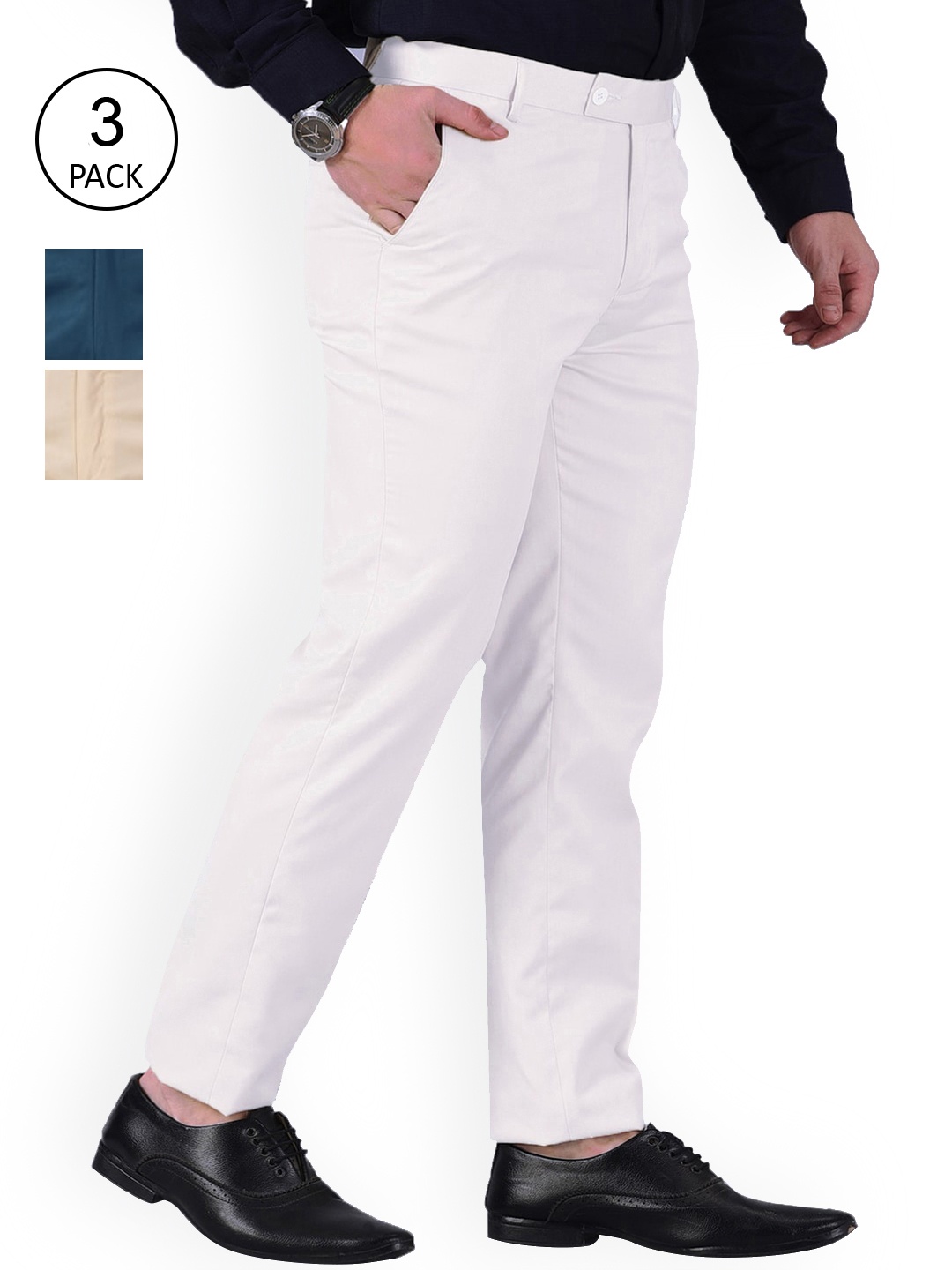 

AD & AV Men Multicoloured Classic Easy Wash Chinos Trousers, Multi