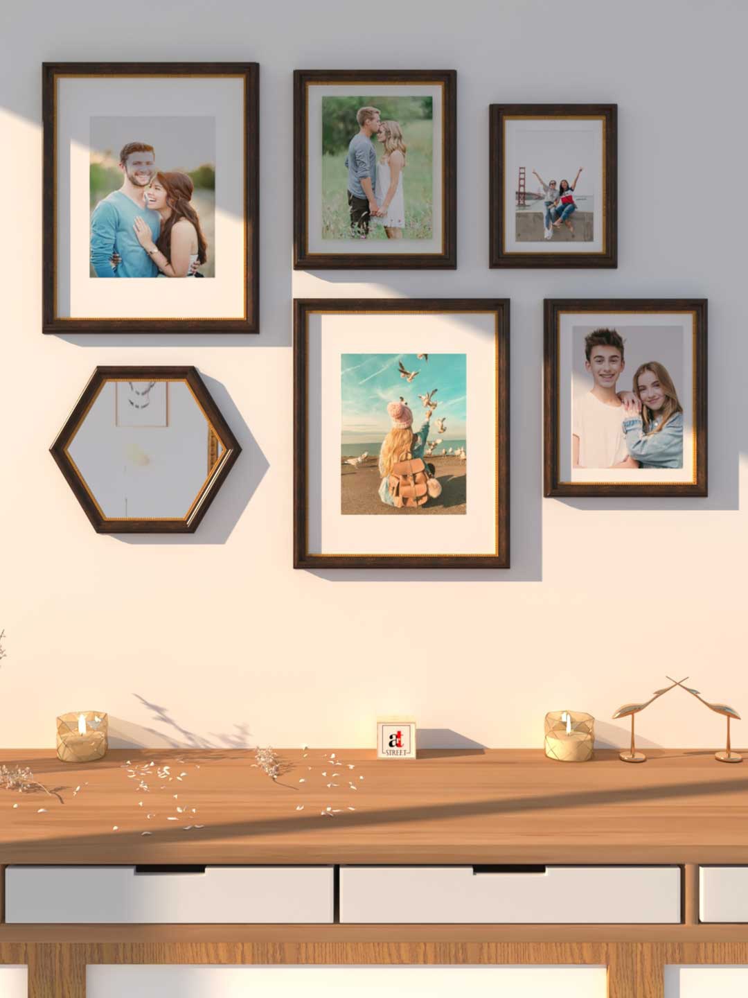 

Art Street Set of 6 Brown Solid Rectangle & Hexagonal Brown 3D-Timeline Wall Photoframes
