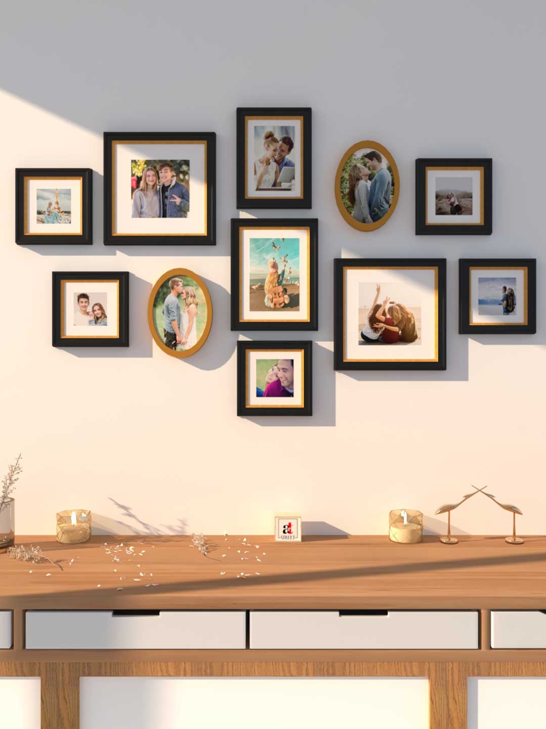 

Art Street Set of 11 Rectangle & Oval Black Wall Photo frames