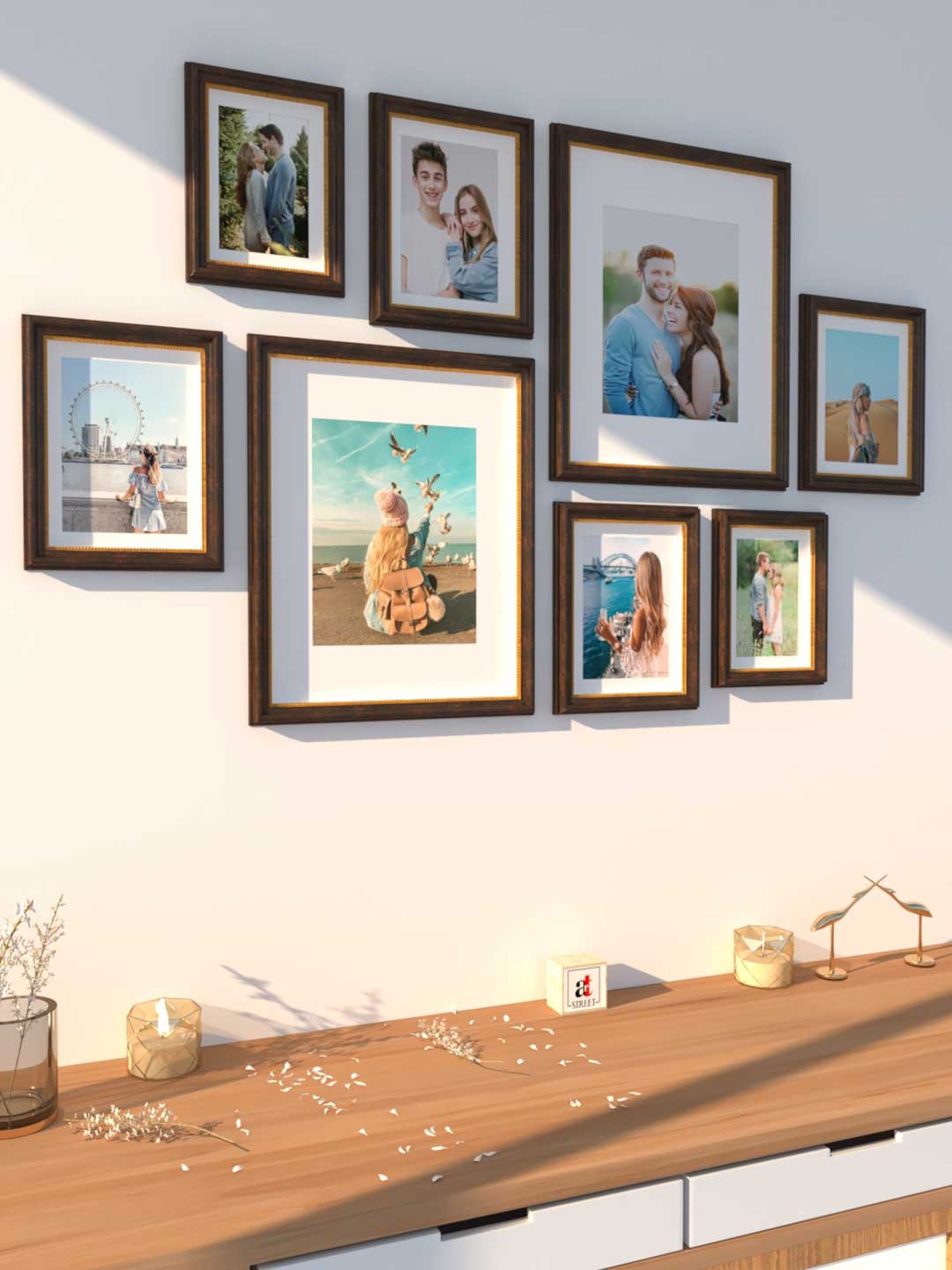 

Art Street Set of 8 Brown Solid 3D-Timeline Wall Photoframes