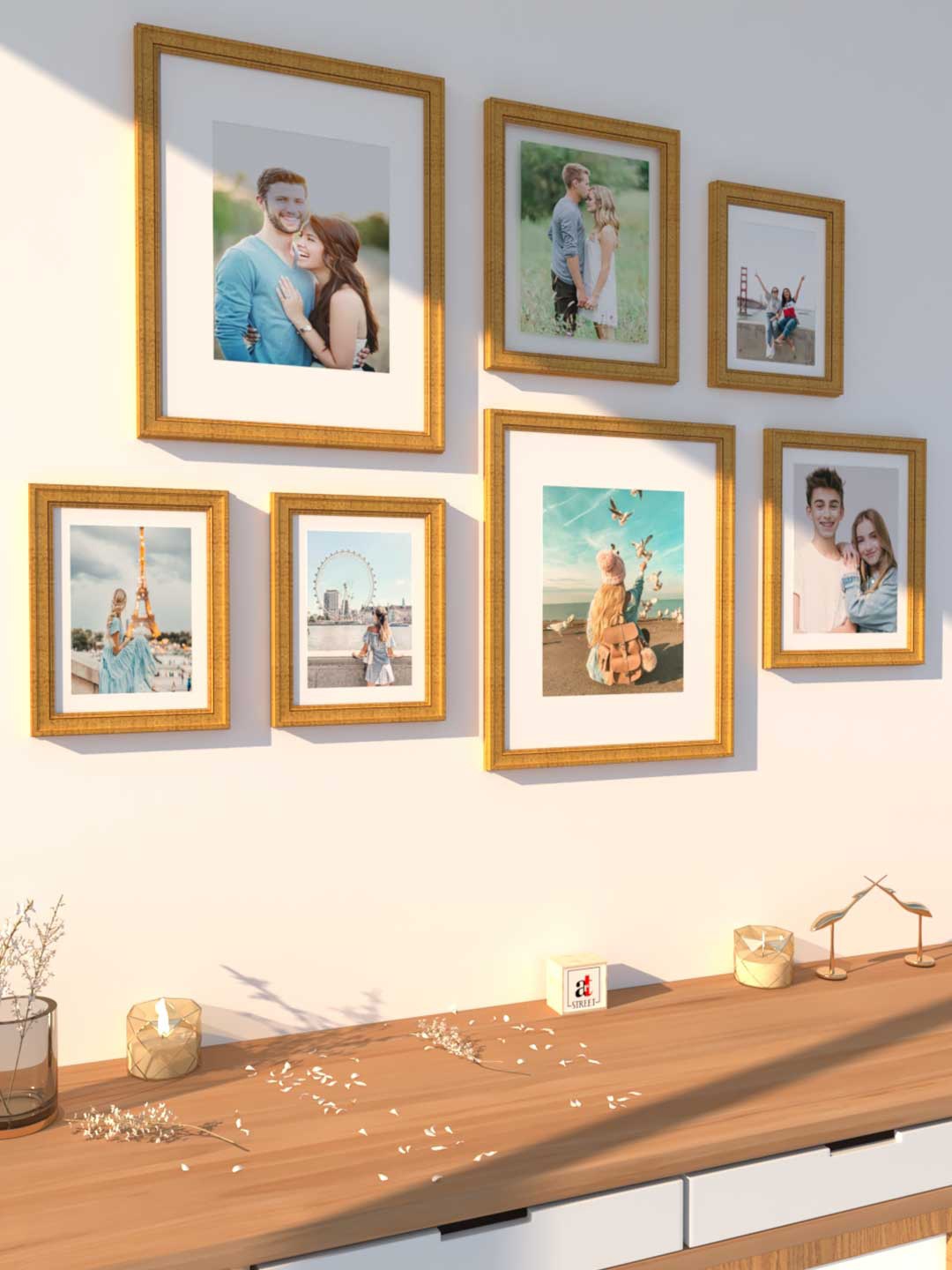 

Art Street Set of 7 Gold Coloured Solid 3D-Timeline Wall Photoframes