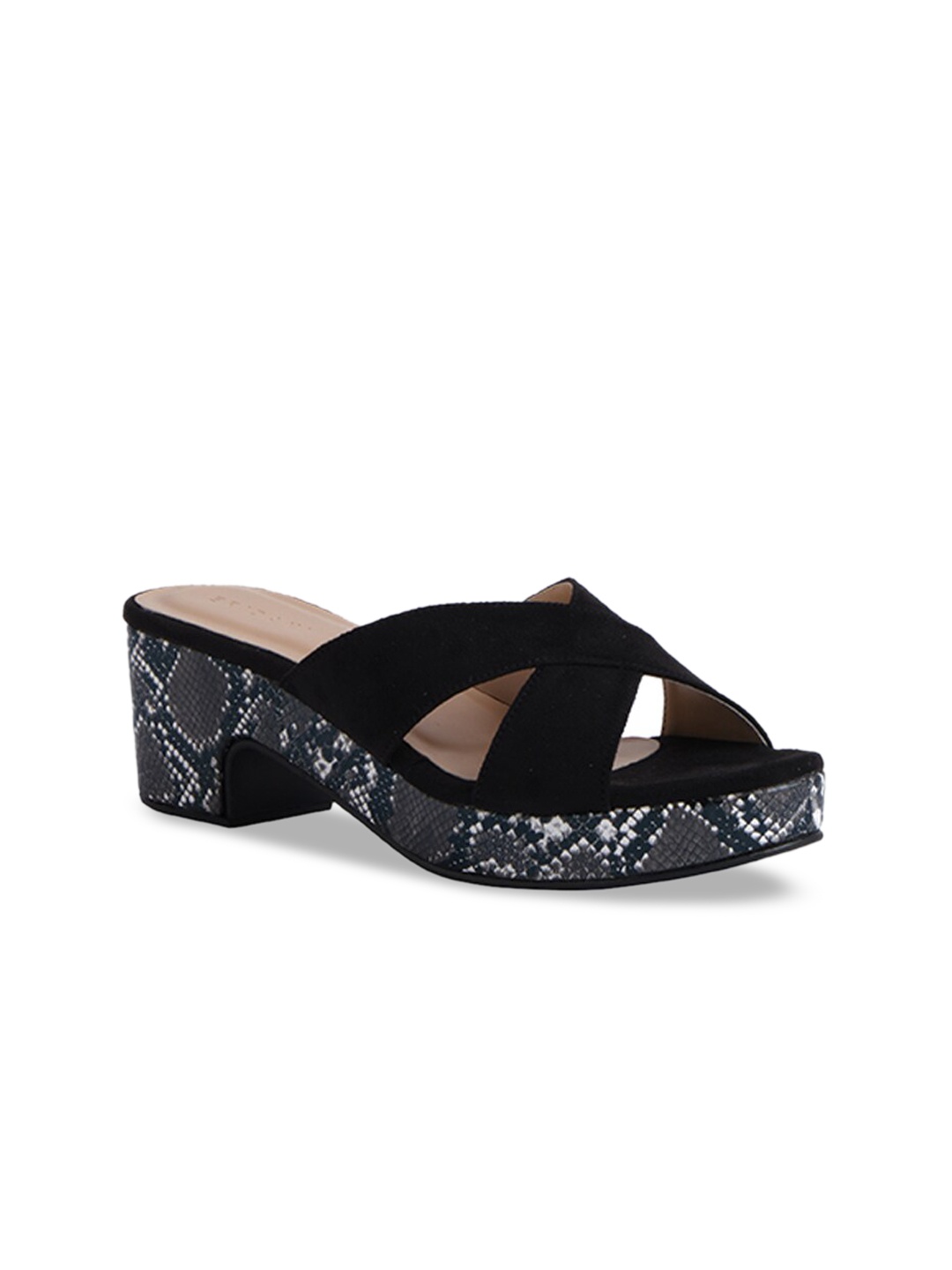 

ERIDANI Black Printed Block Mules