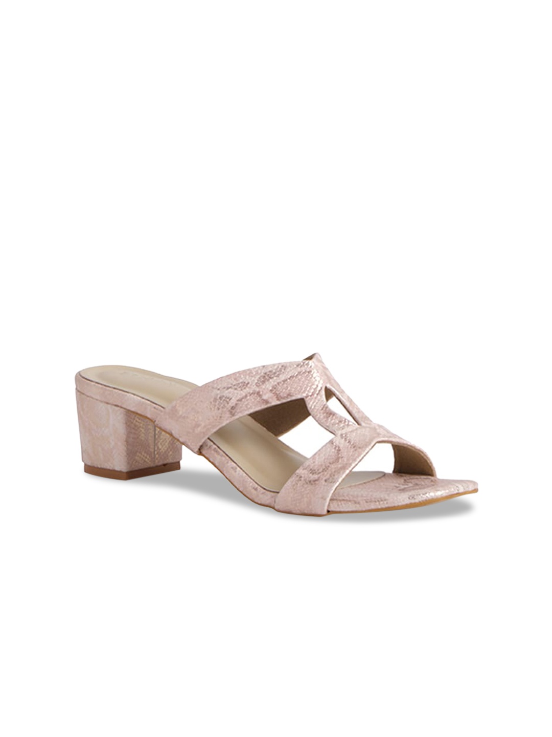 

ERIDANI Rose Gold Textured Block Sandals with Buckles