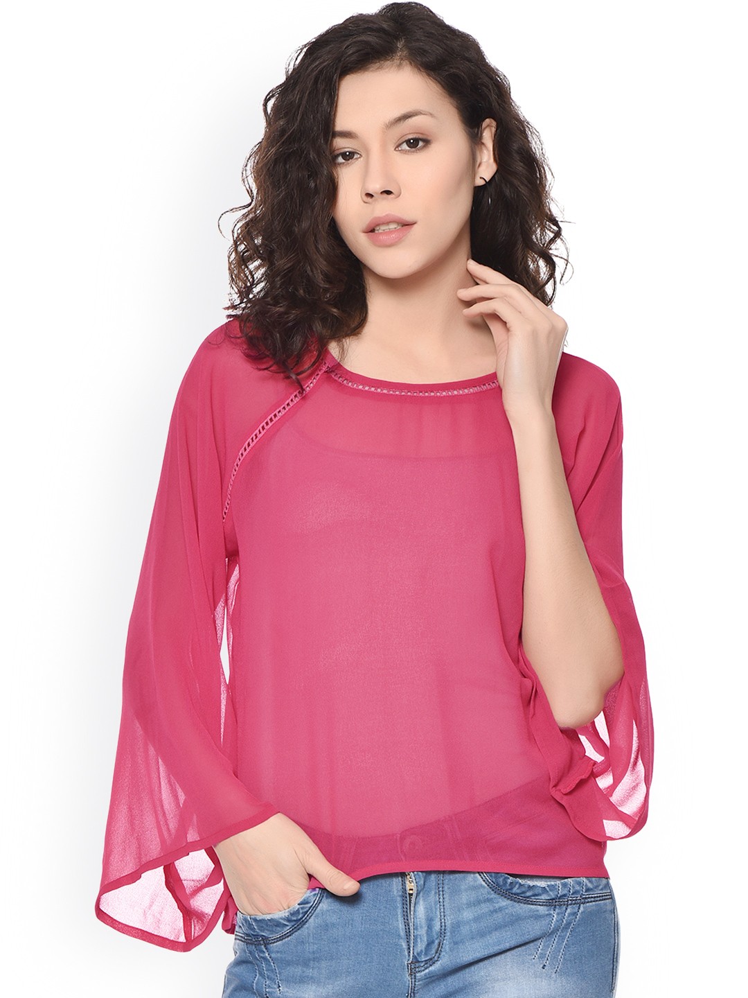 

PURYS Pink Semi-Sheer Top