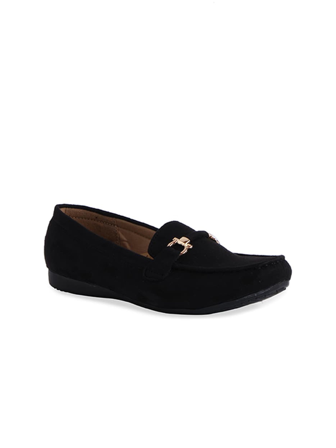 

ERIDANI Women Black Slip-On Sneakers with Buckles Flats