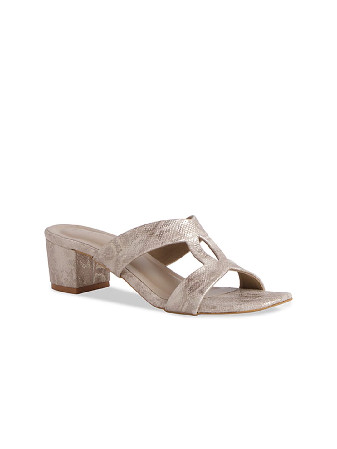 

ERIDANI Gold-Toned Textured Block Sandals with Buckles