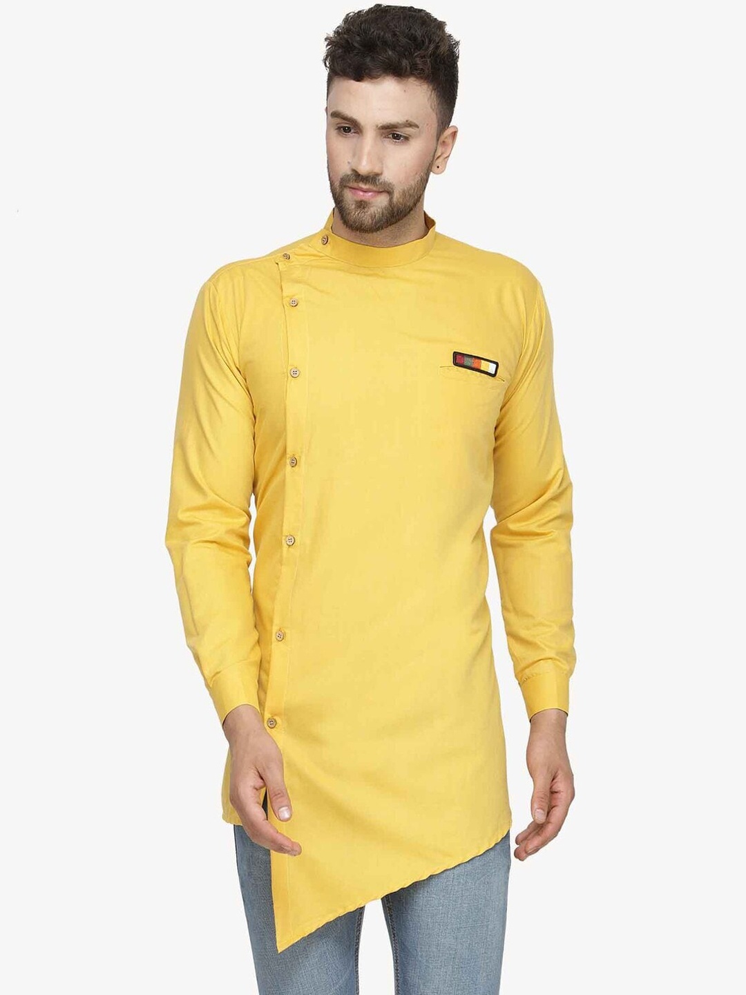 

Kaifoo Men Yellow Thread Work Kurta