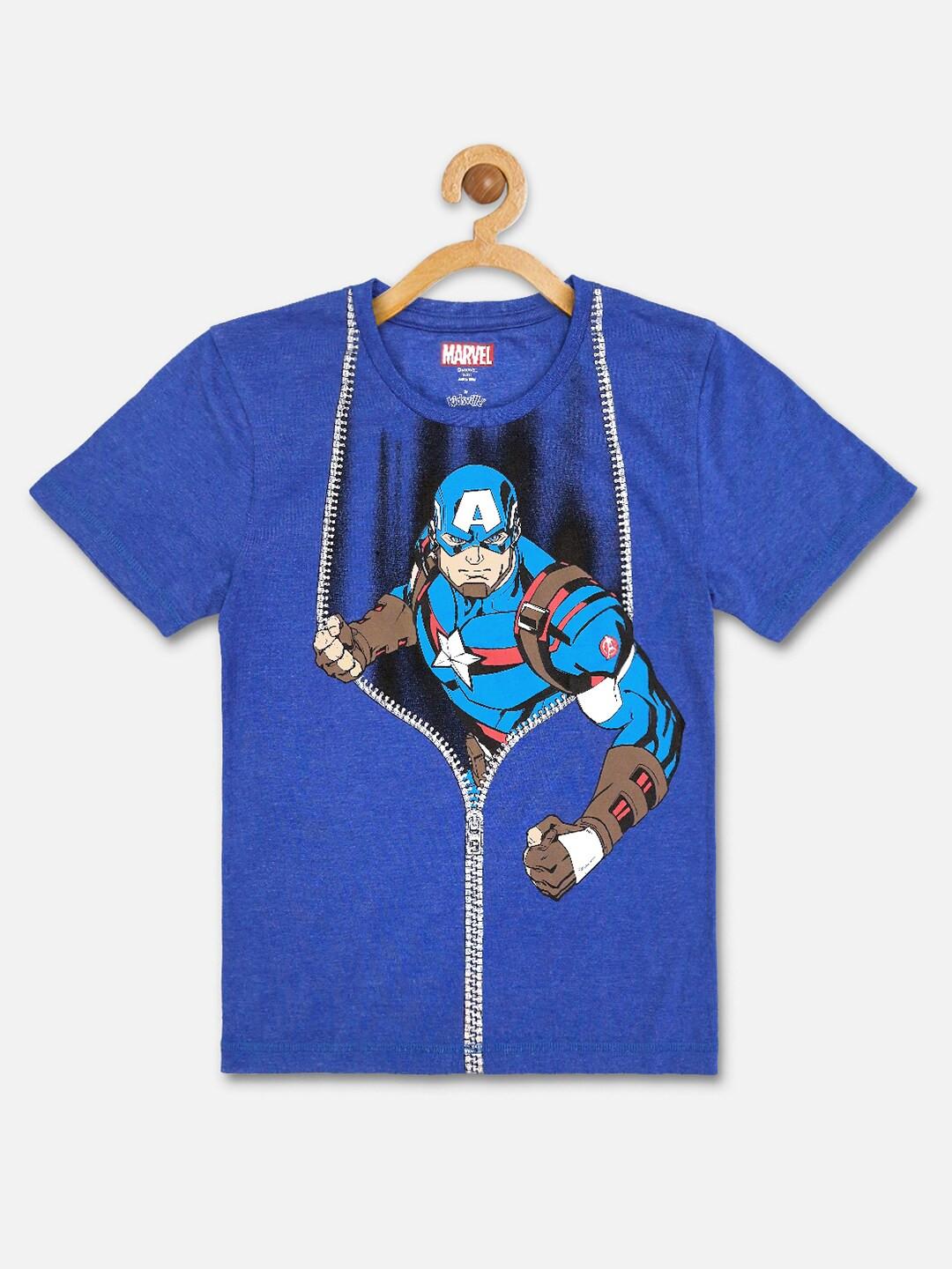 

Kids Ville Boys Blue Captain America Printed Applique T-shirt