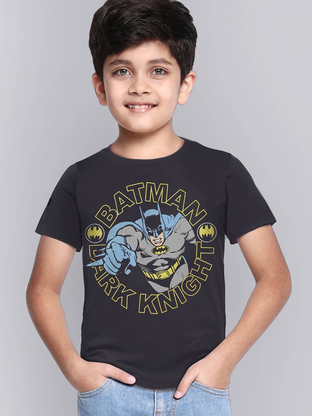 

Kids Ville Boys Black Batman Printed Extended Sleeves Raw Edge T-shirt