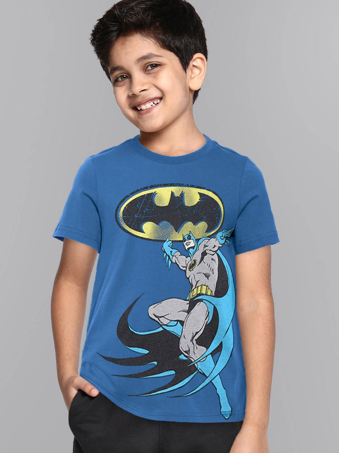 

Kids Ville Boys Blue Batman Printed Raw Edge T-shirt