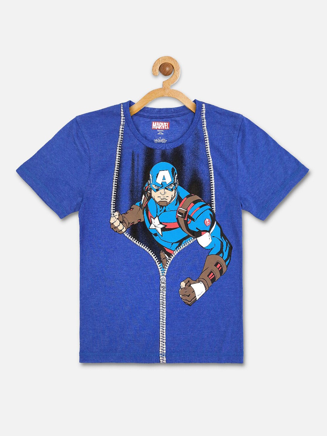 

Kids Ville Boys Blue Captain America Printed Applique T-shirt