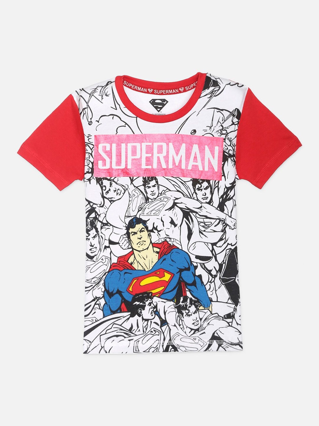 

Kids Ville Boys White & Black Superman Pure Cotton Printed T-shirt