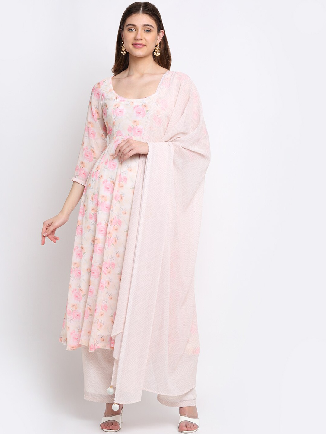 

anokherang Cream-Coloured Floral Printed Kurta Set