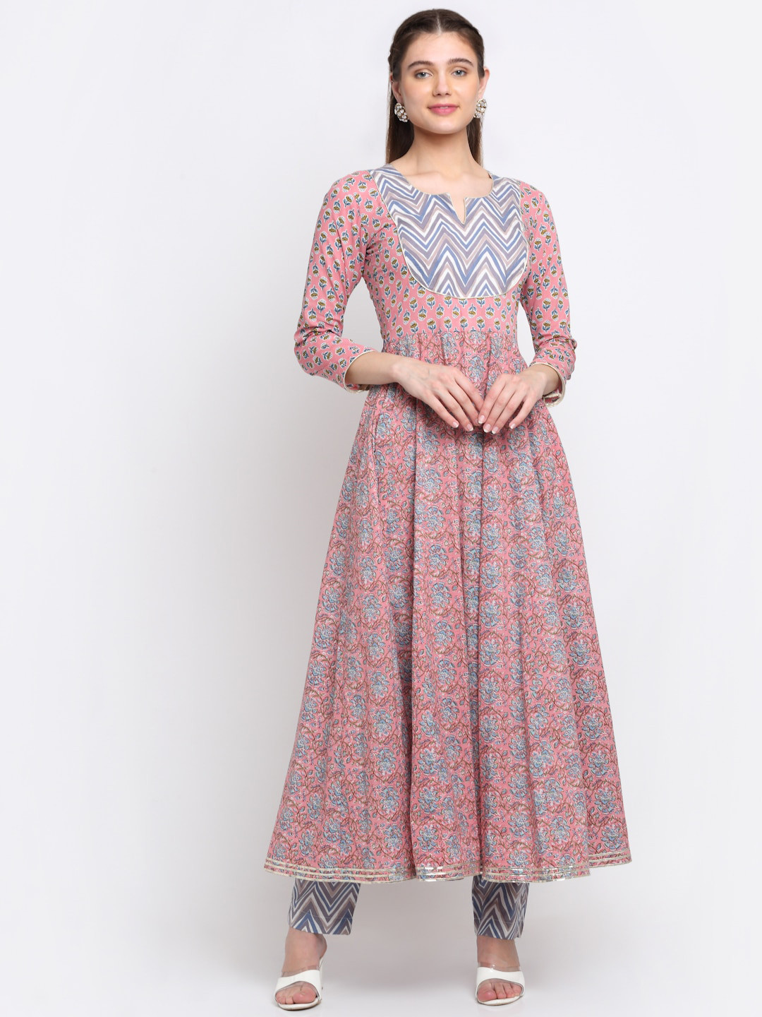 

anokherang Women Yellow Embroidered Pure Cotton Kurti with Skirt