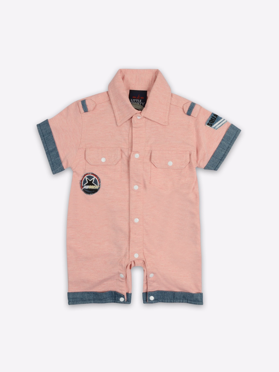 

Little County Infant Boys Pink Solid Cotton Rompers