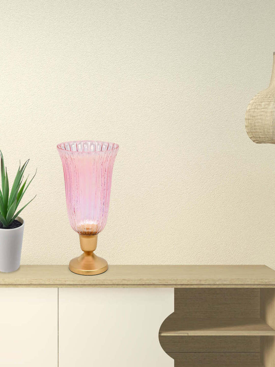 

Athome by Nilkamal Pink & Gold Textured Candle Holder