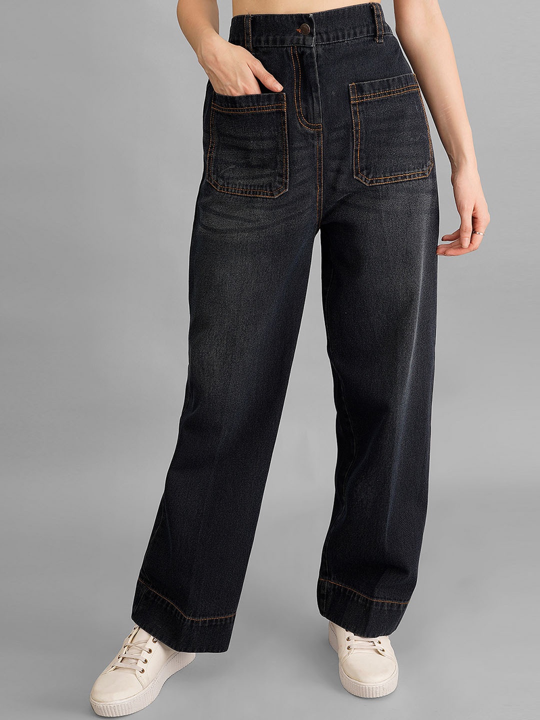 

Orchid Blues Women Blue Relaxed Flared High-Rise Trousers