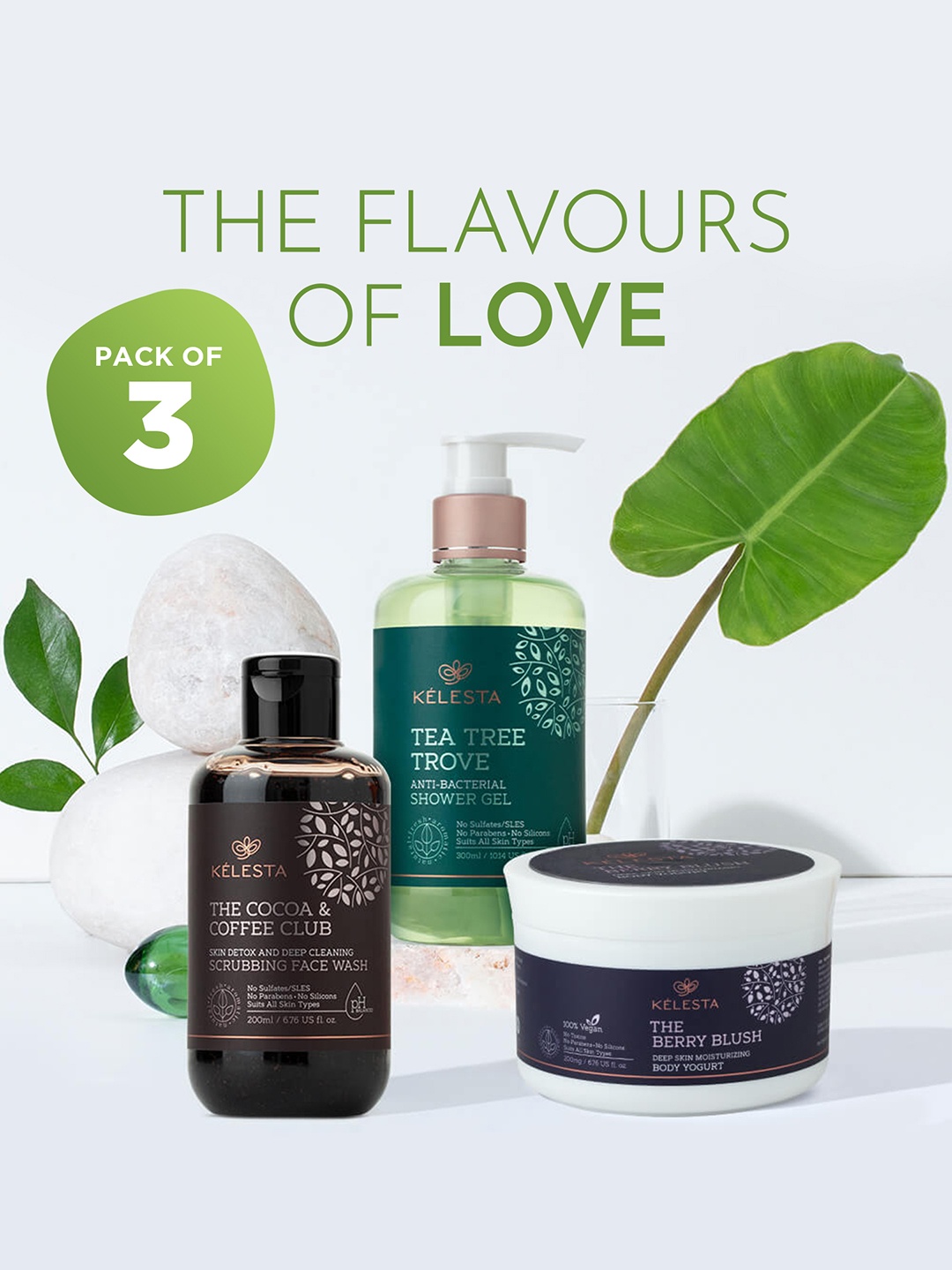 

KELESTA Cleansing Hydrating Kit - Face Wash 200ml - Shower Gel 300ml - Body Yogurt 200g, Coffee brown